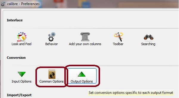 conversion change common options calibre 