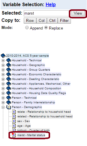 variables marst in US census