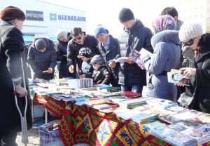 kazakh citizens browsing books at the nauruz festival in astana nur-sultan